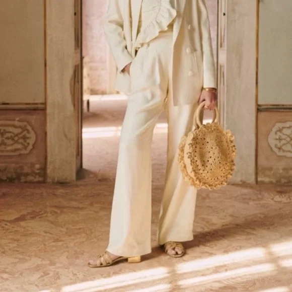 Sezane Loulou Trousers In Creme NWT Size 46, US 14